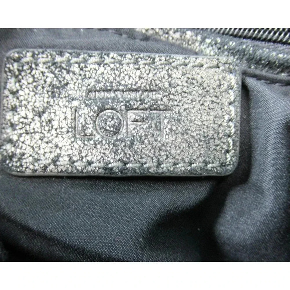 Ann Taylor LOFT Black Silver Leather Shoulder Bag Chain Strap Bow - Picture 4 of 8